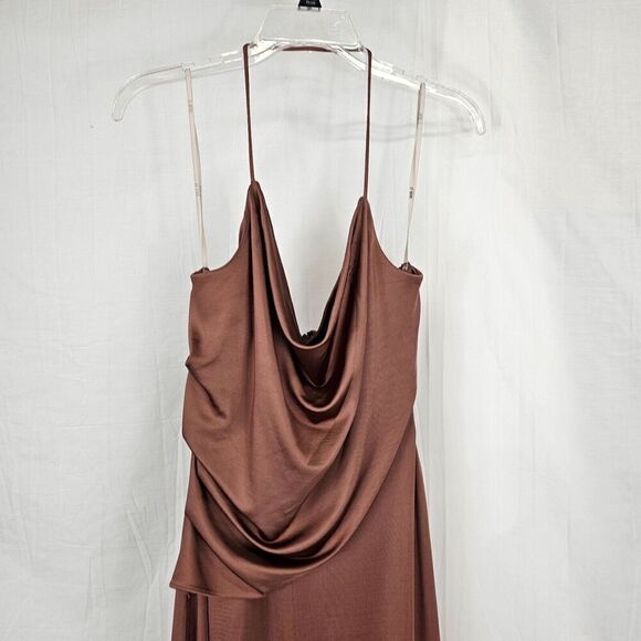 ET OCHS Womens Brown Zippered Lined Cutout Draped Bodice Spaghetti Strap Cowl 8 - Picture 5 of 13